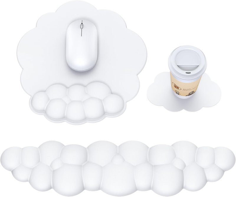 MOKURU Cloud Mouse Pad with Wrist Rest, Cloud Keyboard Wrist Rest, Mouse Pad Wrist Support, Ergonomic Keyboard Mouse Wrist Support White - Image 1